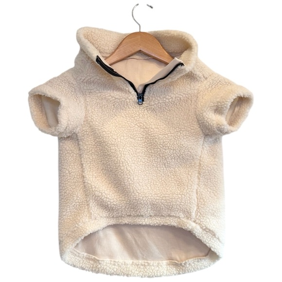 ๐ 6/$60 Dog Faux Shearling Sweater Pullover Short Sleeve Cream Zipper Collar - Picture 1 of 5